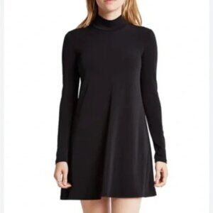 Free People Black Long Sleeve Flared Mock Neck Mini Dress Size Small